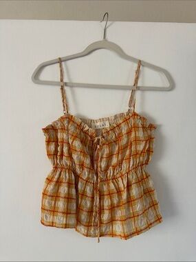 Solaí Yellow Plaid Tie-Front Spaghetti Strap Tank